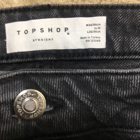 Topshop Straight Jeans Moto High Rise Raw Hem Gray - Picture 8 of 9